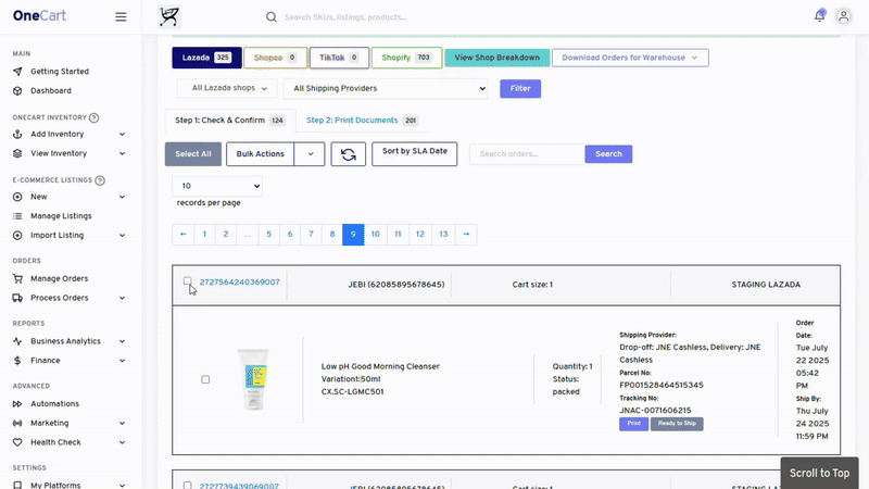 Order processing animation