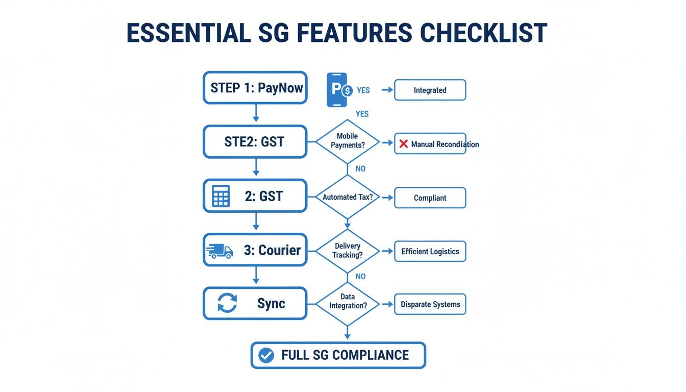 Flowchart detailing essential Singapore (SG) business features checklist for full compliance.
