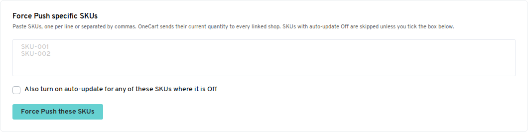 Force Push specific SKUs on the Automations page