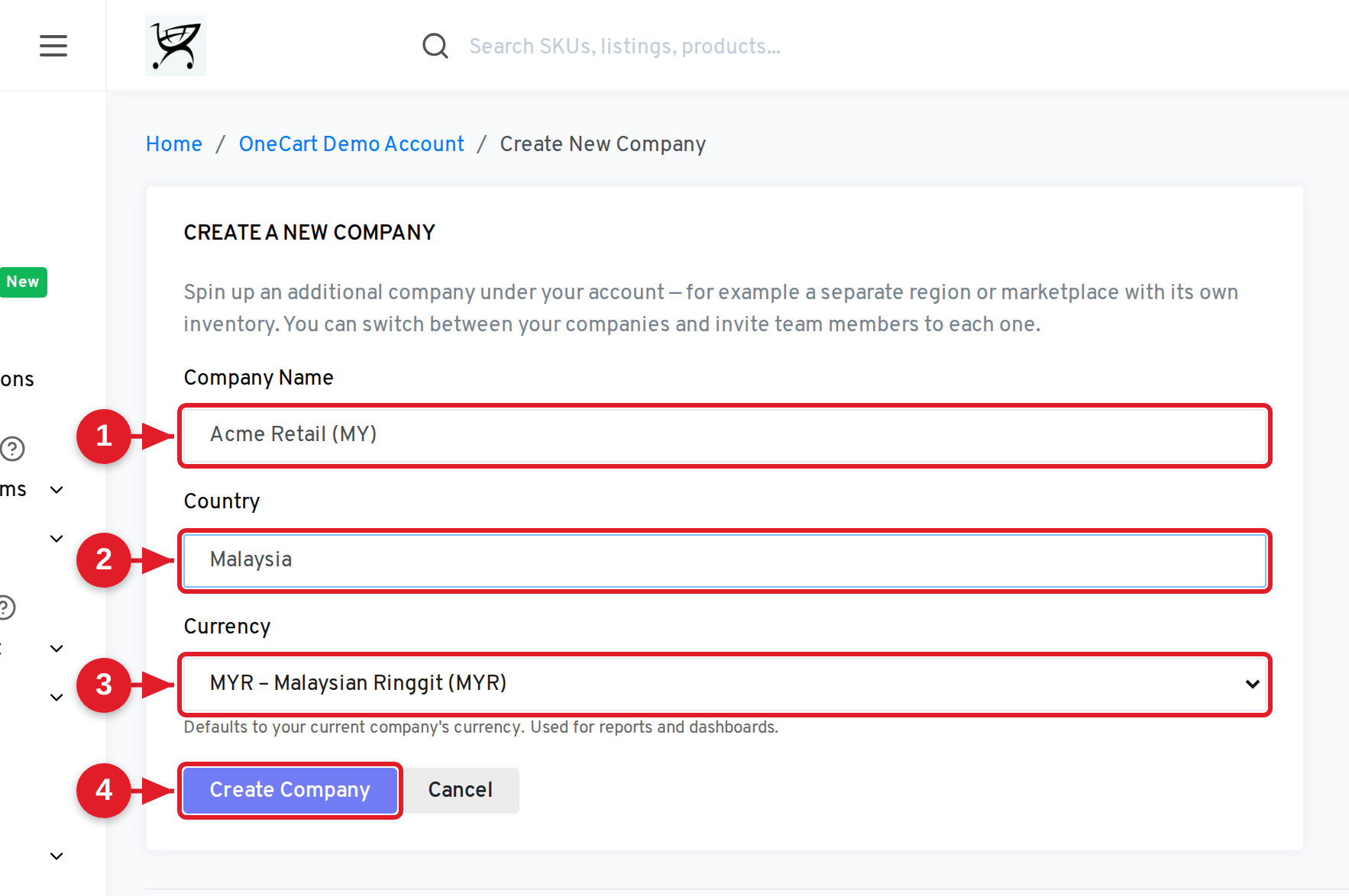 Create a New Company form
