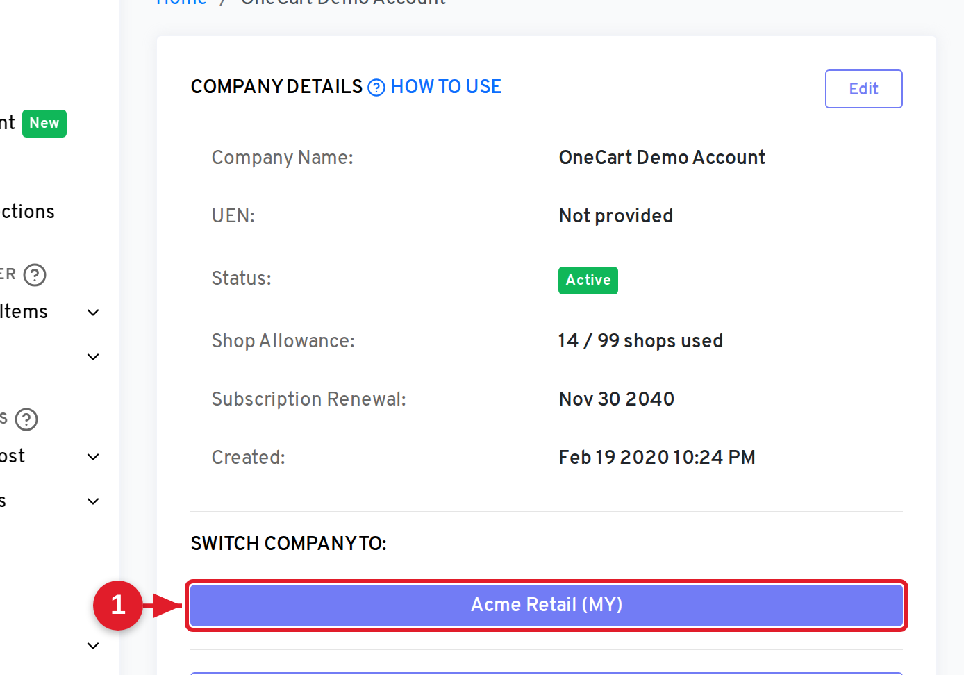 Switch Company To section