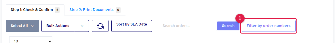 Filter by order numbers button in Order Processing
