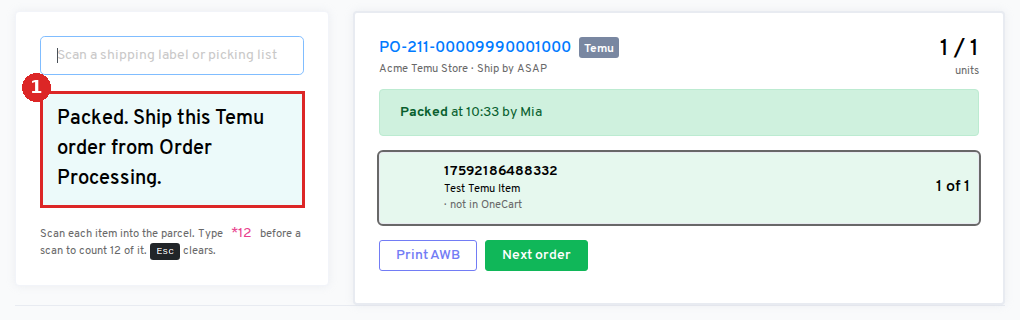 The auto-ship result on the order card