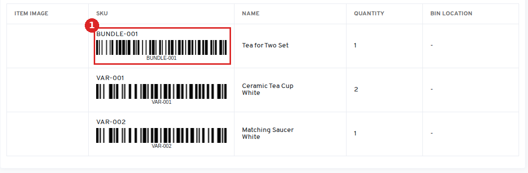 SKU barcodes on the picking list