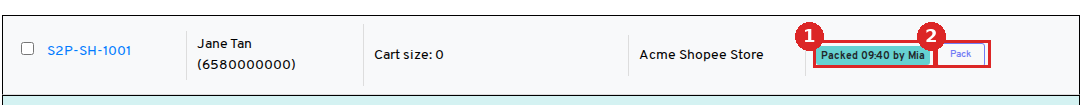 The packed badge and Pack button in Order Processing