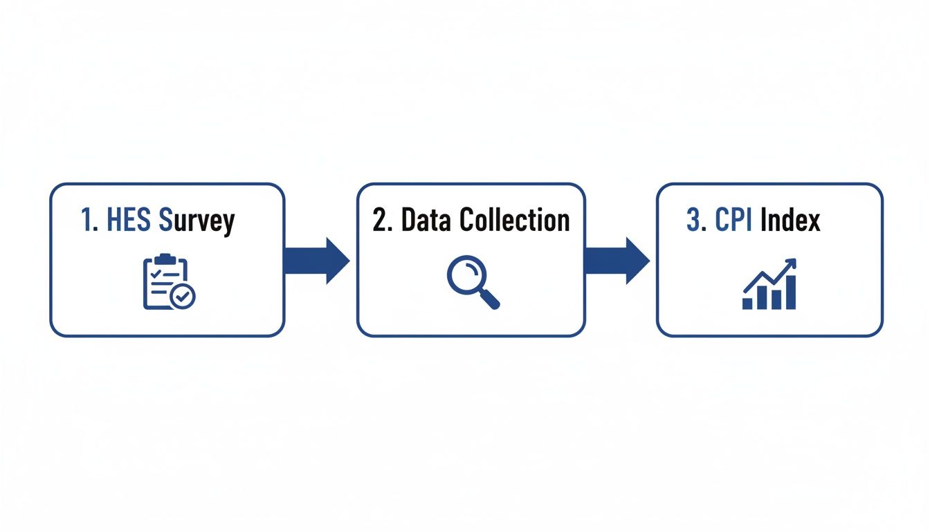 Flowchart illustrating the process from HES survey to data collection and CPI index calculation.